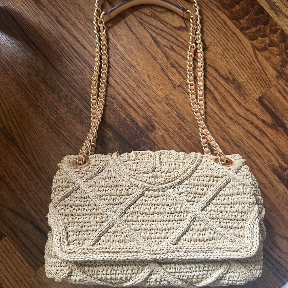 Tory Burch Fleming Soft Straw Shoulder Bag-Natural